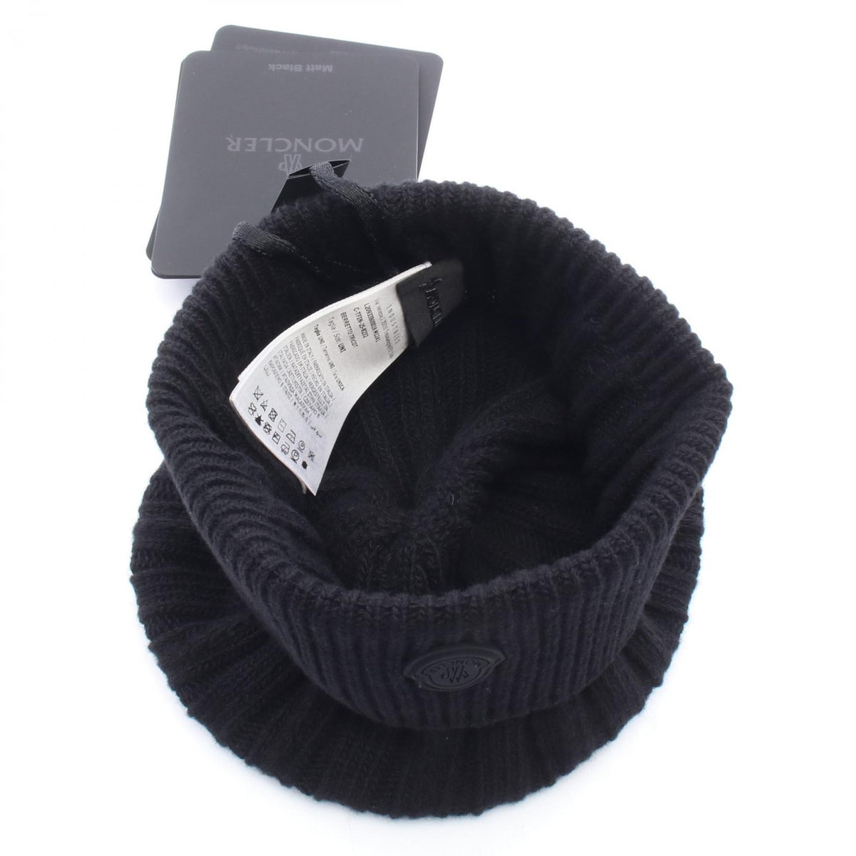 MONCLER Logo Black Wool Knit Beanie Size ONE SIZE