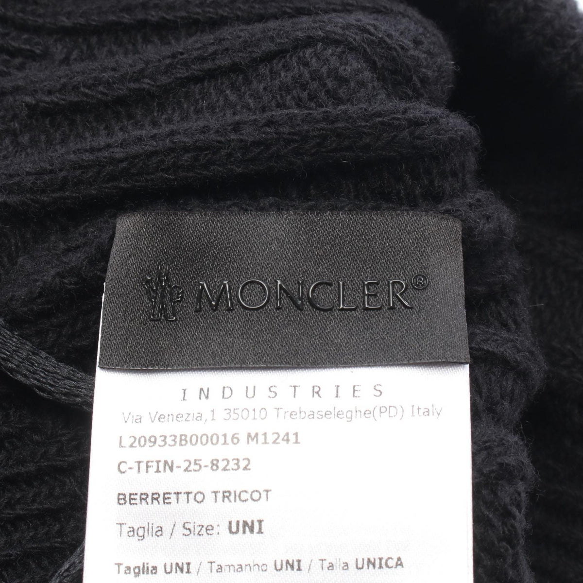 MONCLER Logo Black Wool Knit Beanie Size ONE SIZE