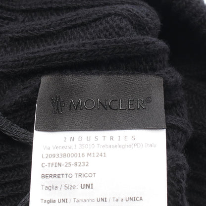 MONCLER Logo Black Wool Knit Beanie Size ONE SIZE