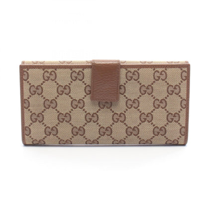 GUCCI GG Canvas Double Snap Leather Wallet Beige