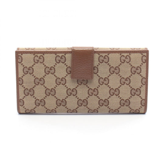 GUCCI GG Canvas Double Snap Leather Wallet Beige