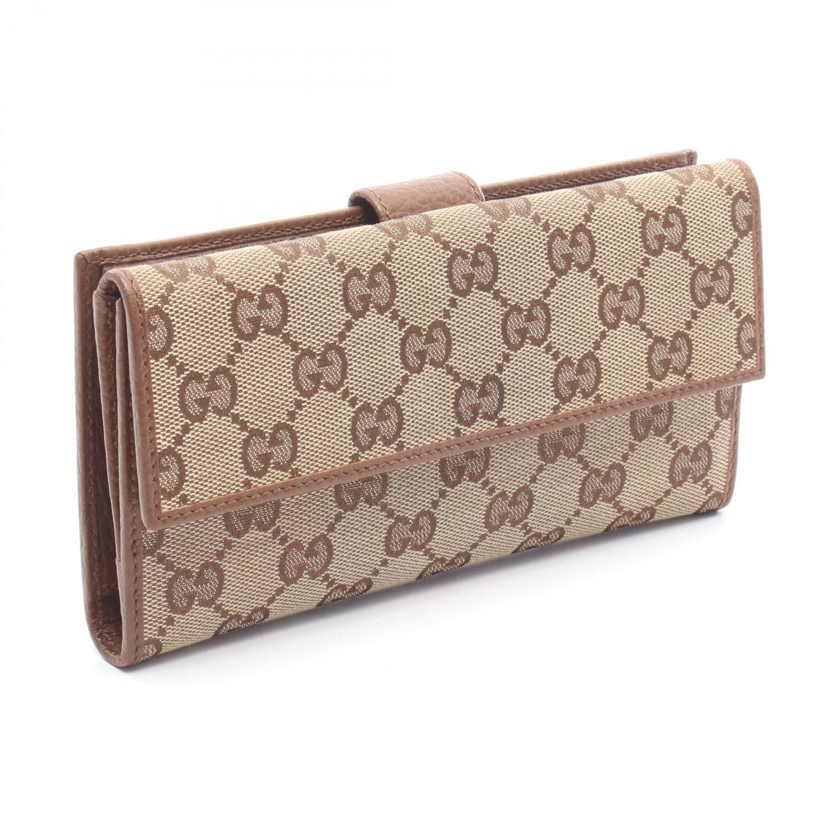 GUCCI GG Canvas Double Snap Leather Wallet Beige