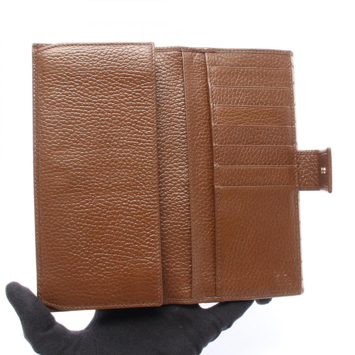 GUCCI GG Canvas Double Snap Leather Wallet Beige