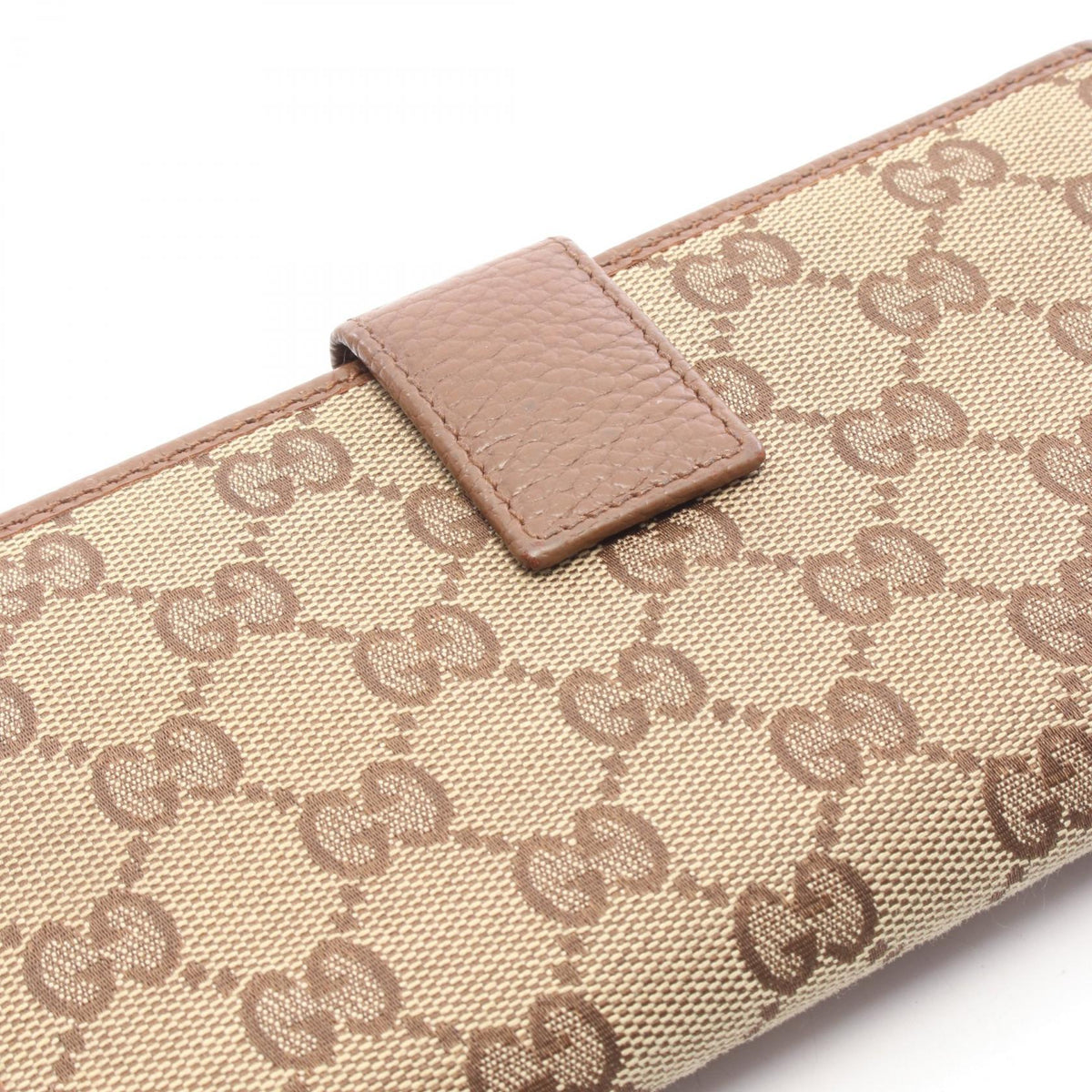 GUCCI GG Canvas Double Snap Leather Wallet Beige