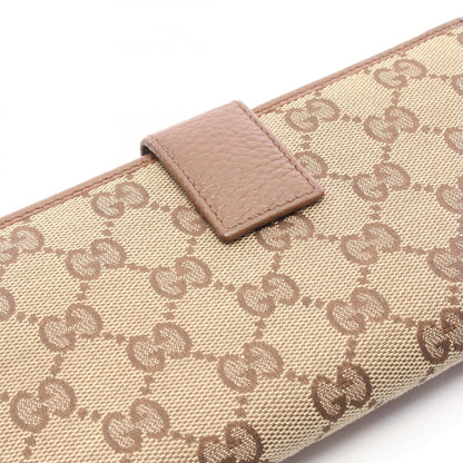 GUCCI GG Canvas Double Snap Leather Wallet Beige