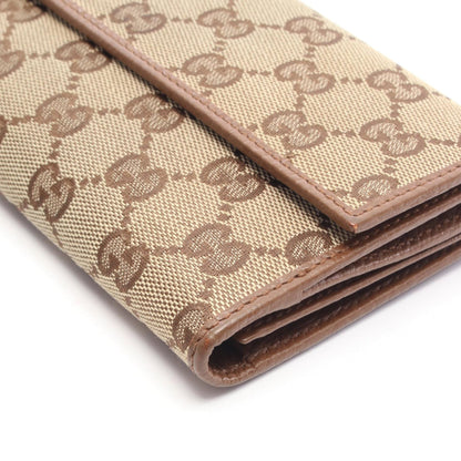 GUCCI GG Canvas Double Snap Leather Wallet Beige