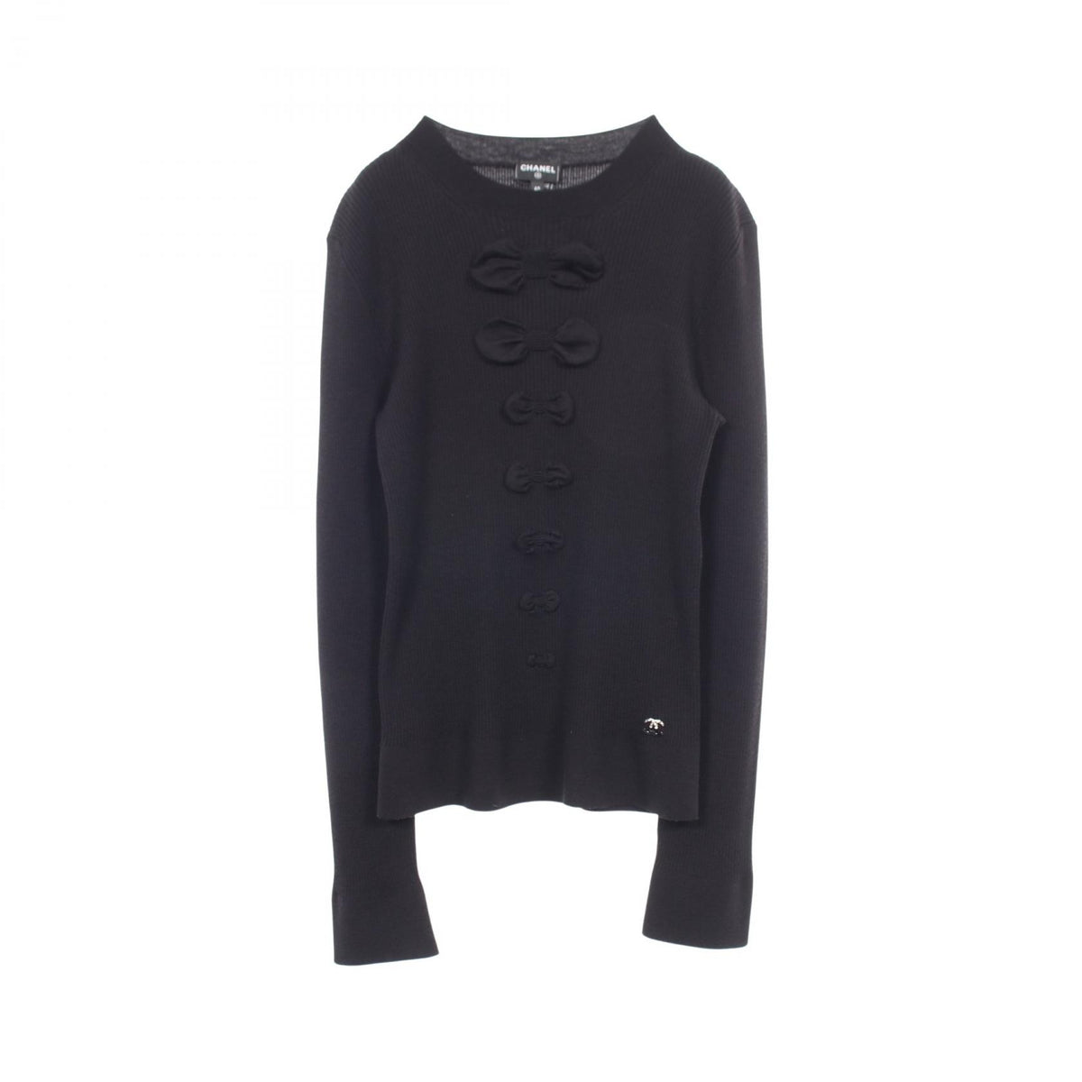 CHANEL Coco Mark Ribbon Rib Knit Sweater Size 40