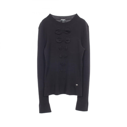 CHANEL Coco Mark Ribbon Rib Knit Sweater Size 40