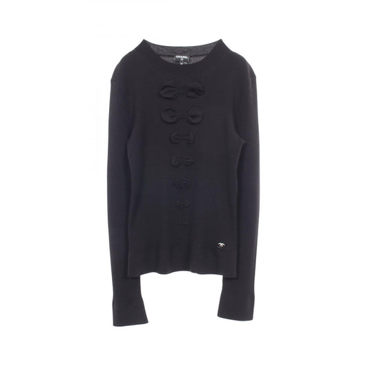 CHANEL Coco Mark Ribbon Rib Knit Sweater Size 40