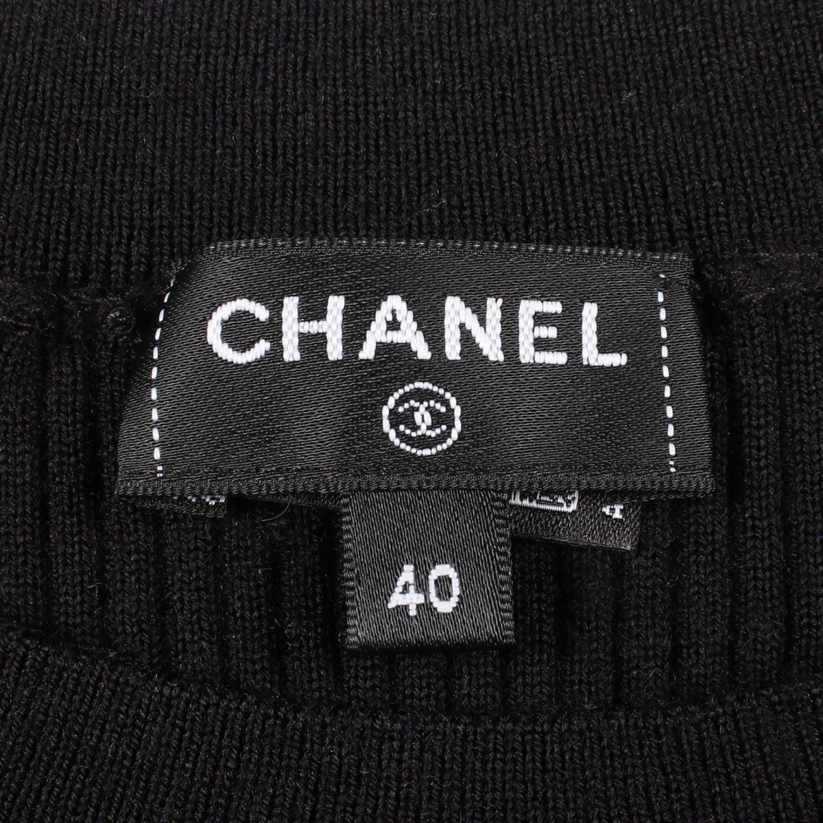 CHANEL Coco Mark Ribbon Rib Knit Sweater Size 40