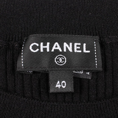 CHANEL Coco Mark Ribbon Rib Knit Sweater Size 40