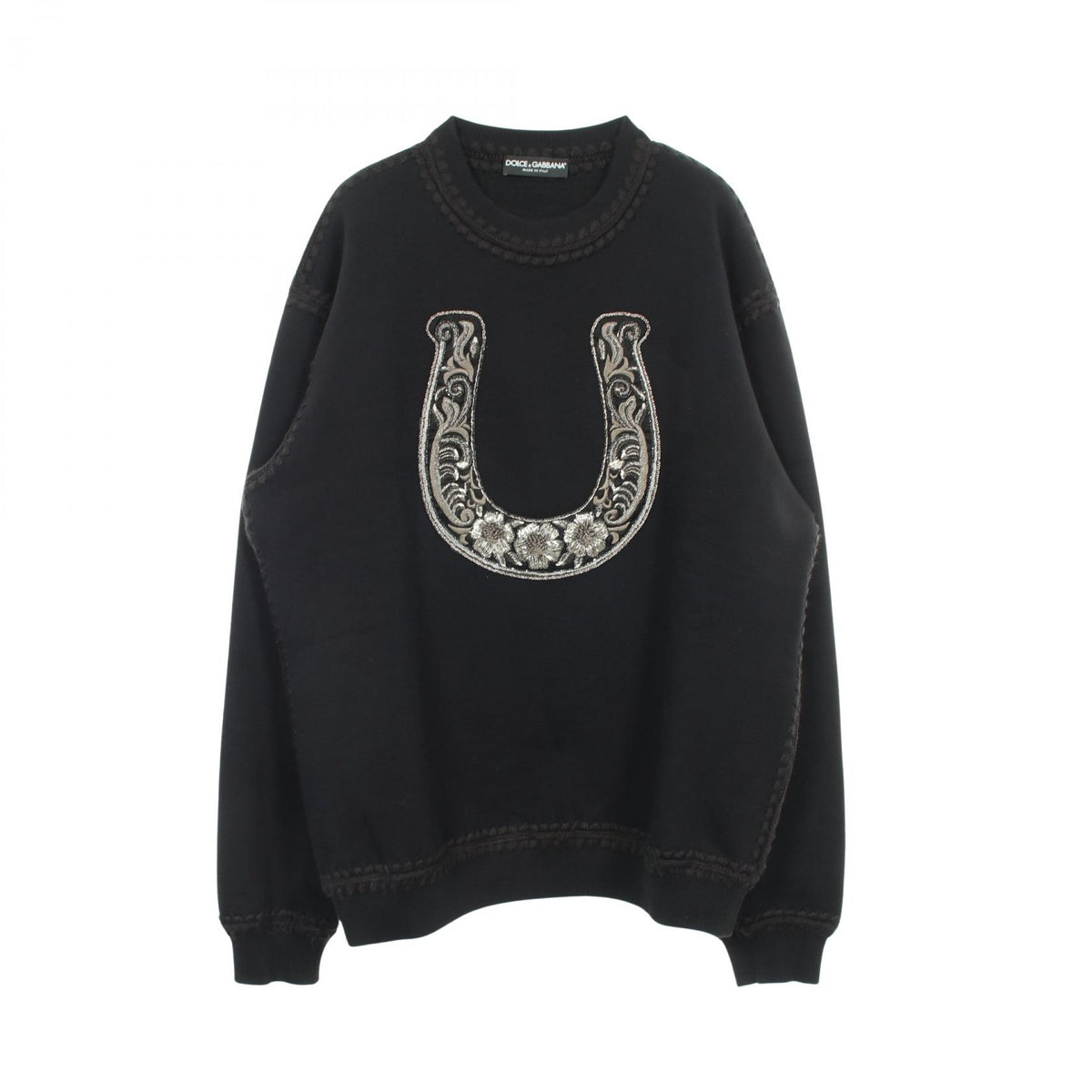 DOLCE & GABBANA Seahorse Beaded Sweatshirt Black Size 52