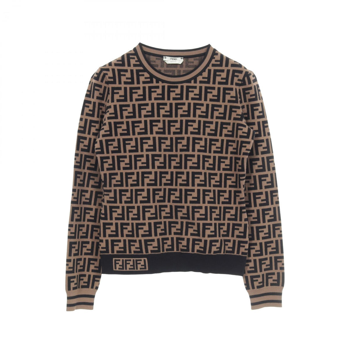 FENDI Zucca Long Sleeve Sweater Beige Size 40