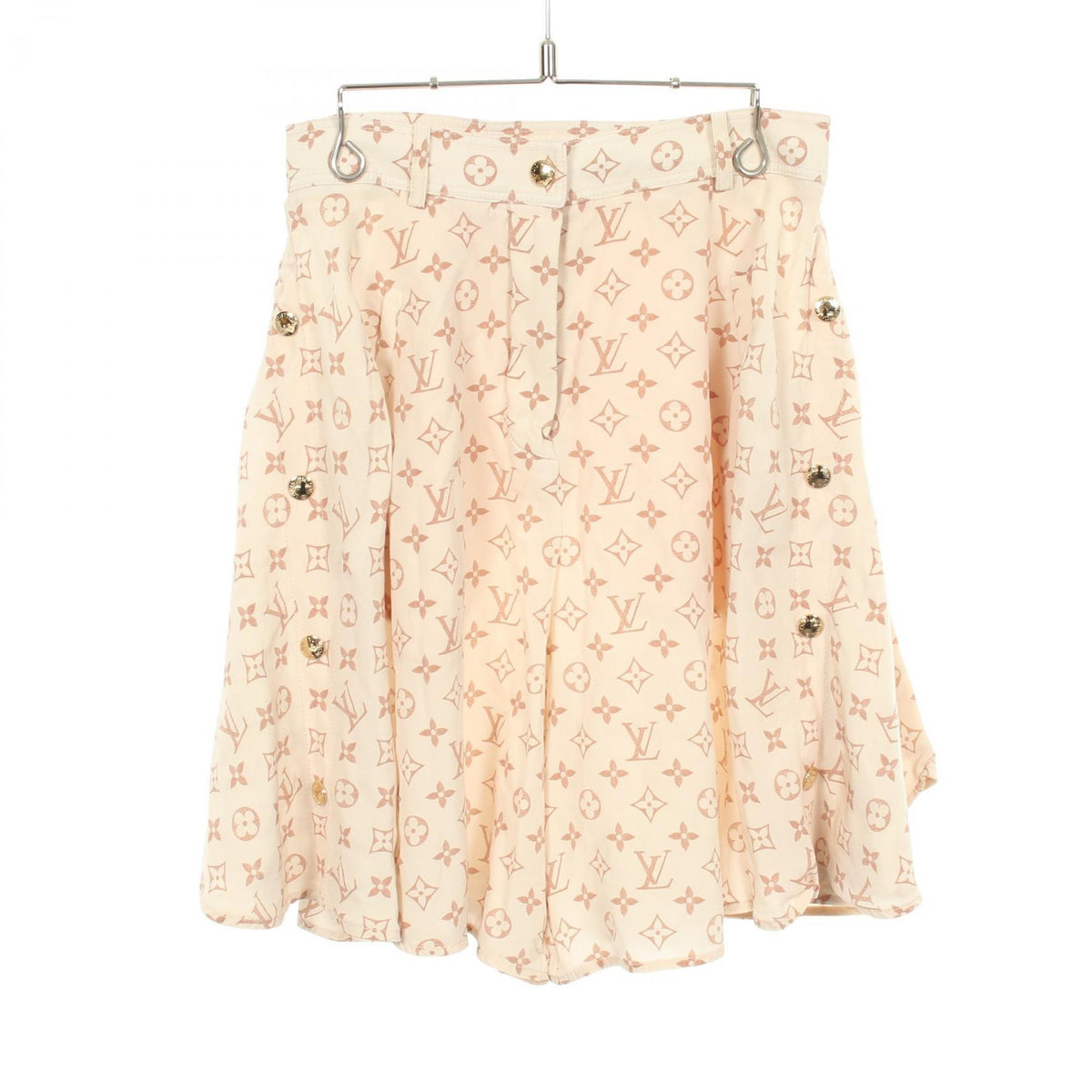 LOUIS VUITTON Monogram Silk Shorts Beige Pants Size 34