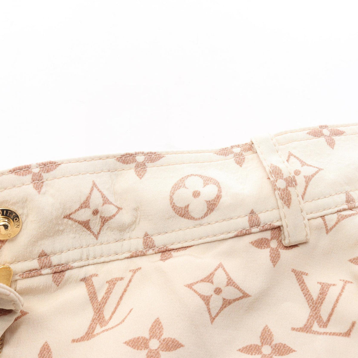 LOUIS VUITTON Monogram Silk Shorts Beige Pants Size 34