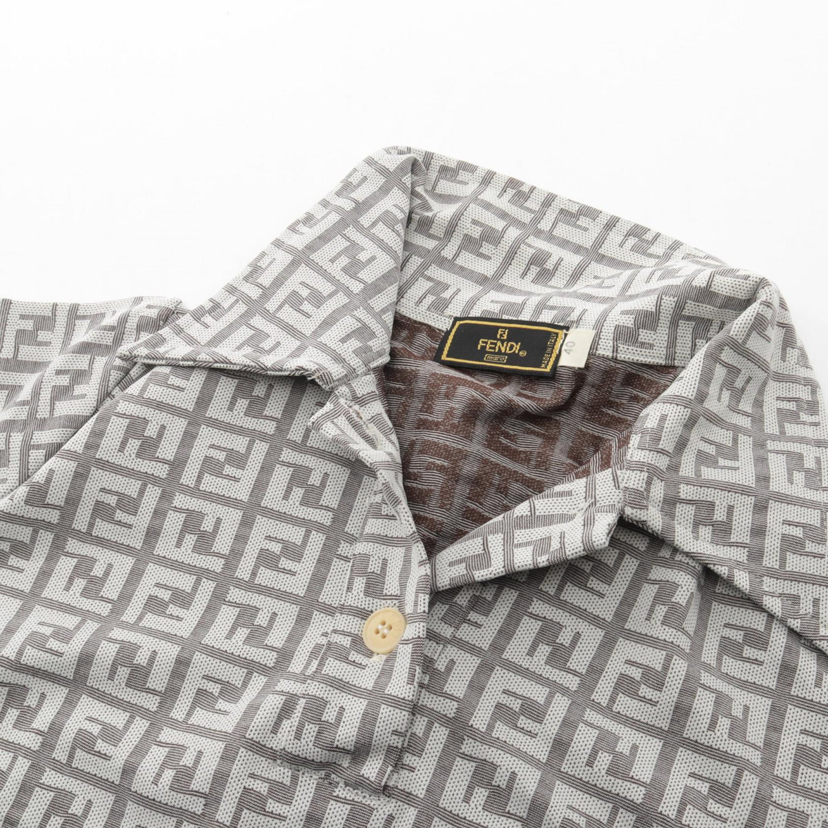 FENDI Zucca Pattern Nylon Polo Shirt Size 40