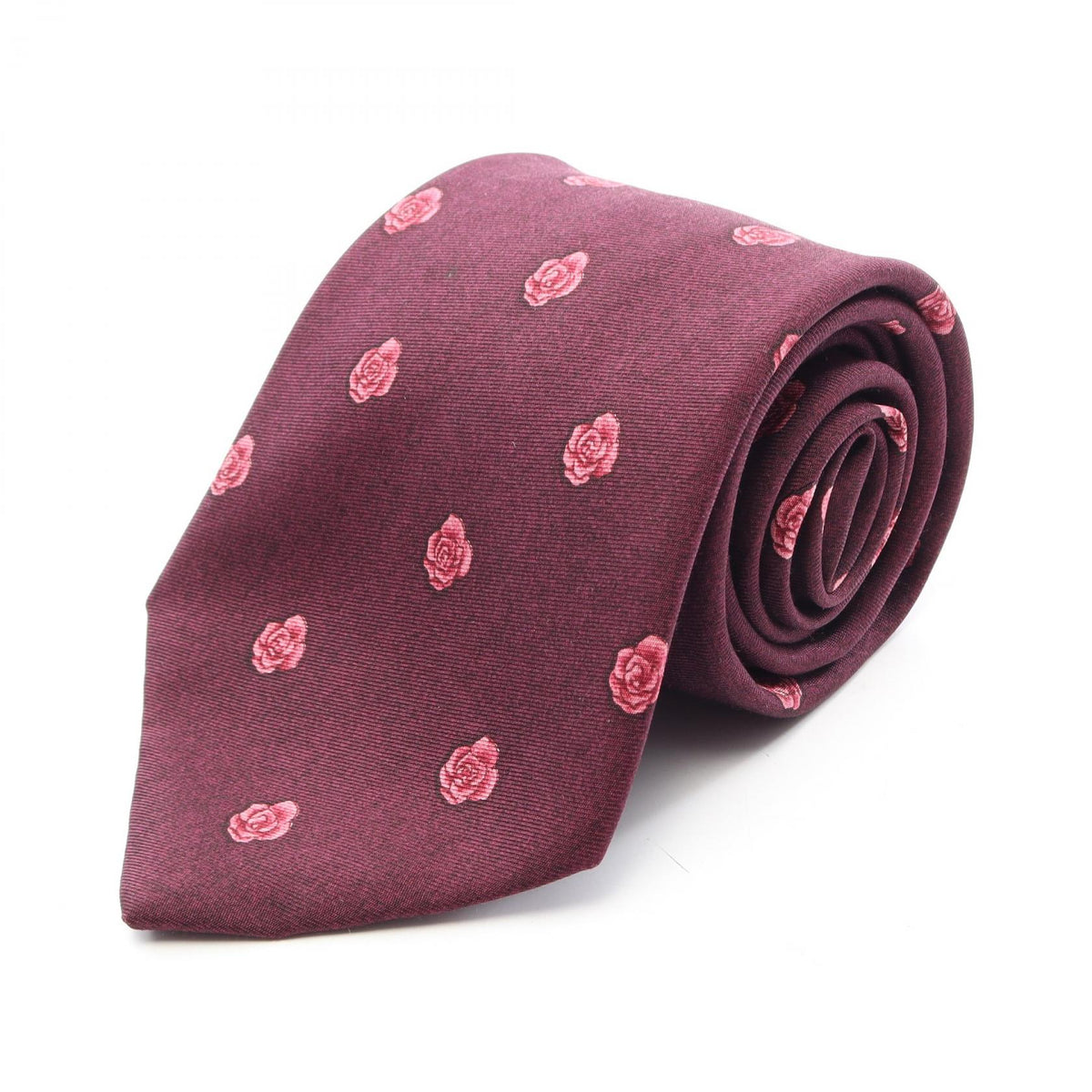 CHANEL Camellia Pattern Silk Tie Bordeaux