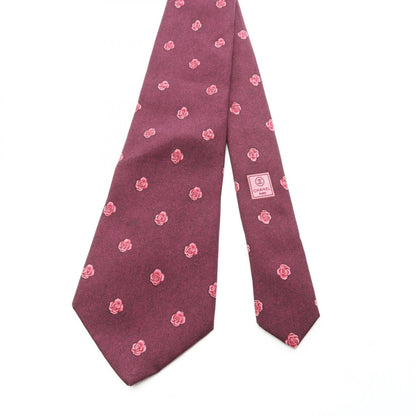 CHANEL Camellia Pattern Silk Tie Bordeaux