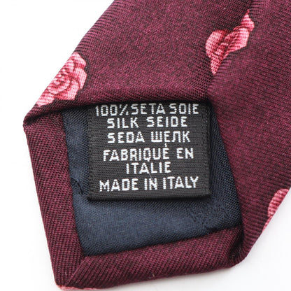 CHANEL Camellia Pattern Silk Tie Bordeaux