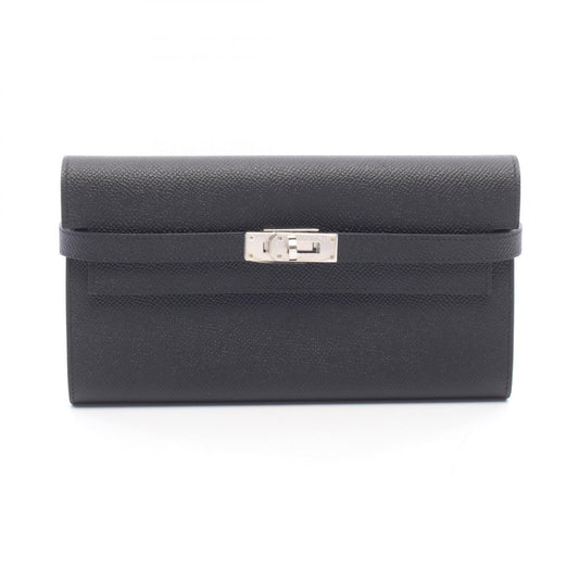 HERMES Kelly Wallet Long Leather Black