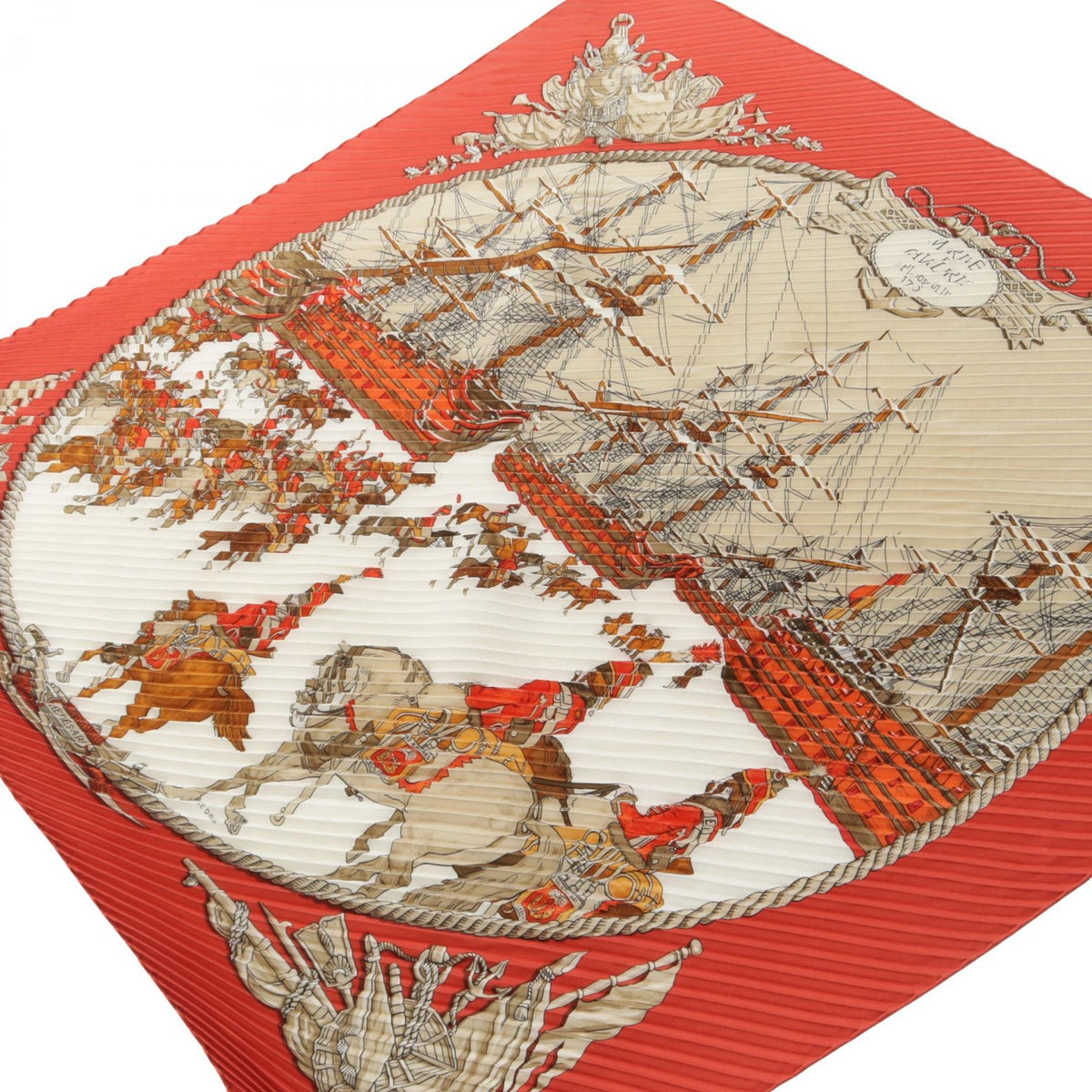 HERMES Carre Plisse Marine et Silk Scarf