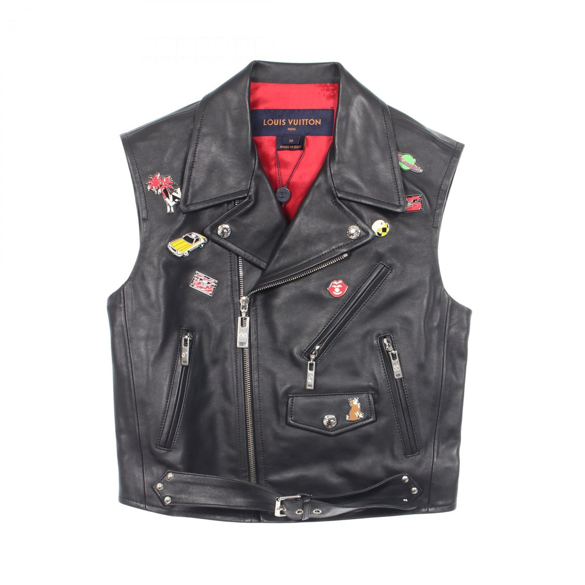 LOUIS VUITTON Double Leather Vest Black Size 36