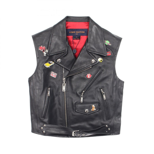 LOUIS VUITTON Double Leather Vest Black Size 36