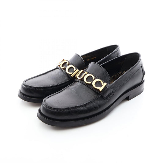 GUCCI Metal Logo Leather Loafers Size 38