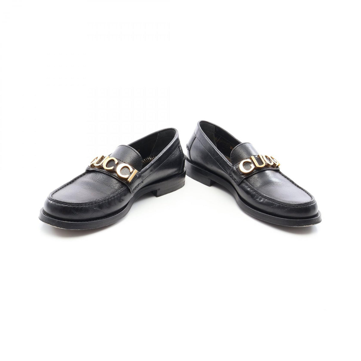 GUCCI Metal Logo Leather Loafers Size 38