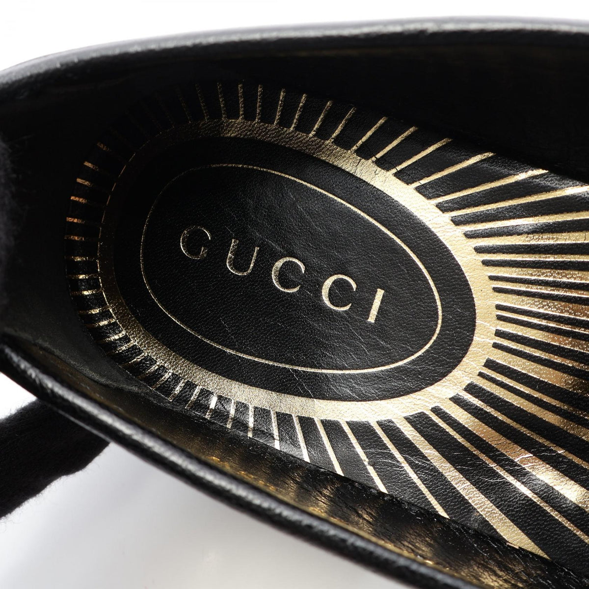 GUCCI Metal Logo Leather Loafers Size 38