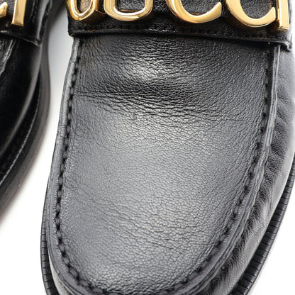 GUCCI Metal Logo Leather Loafers Size 38