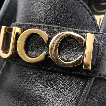 GUCCI Metal Logo Leather Loafers Size 38