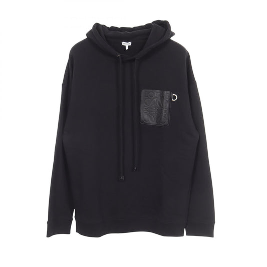 LOEWE Anagram Leather Pocket Hoodie Black Cotton Size M