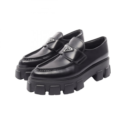 PRADA Black Monolith Triangle Leather Loafers Size 38.5