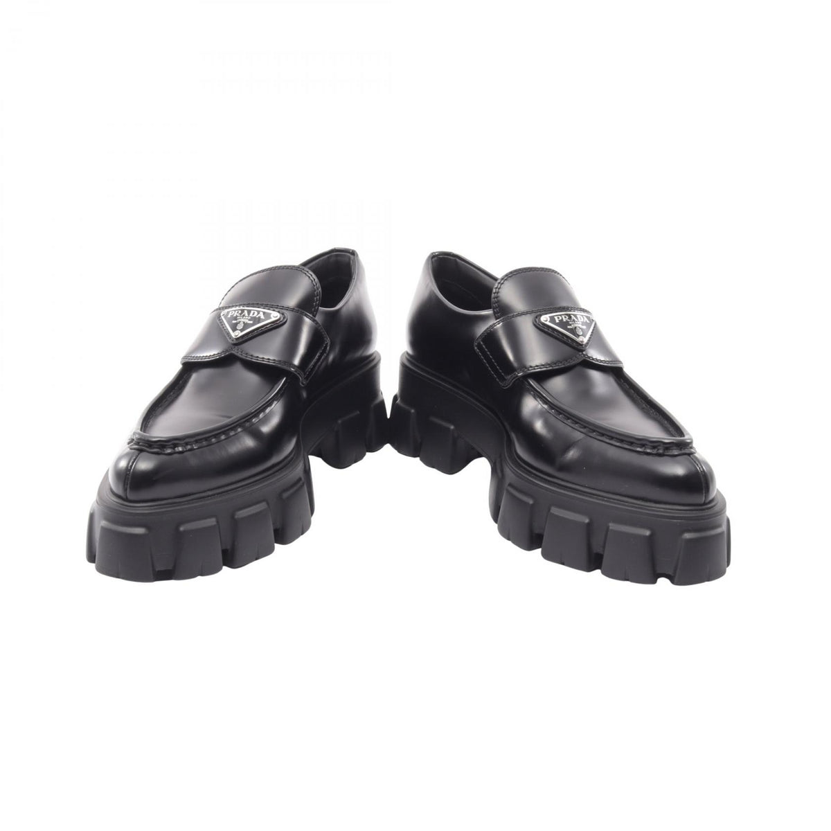 PRADA Black Monolith Triangle Leather Loafers Size 38.5