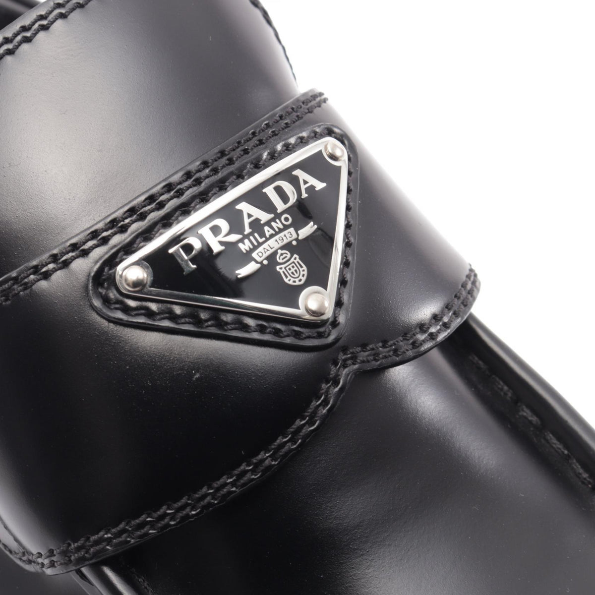 PRADA Black Monolith Triangle Leather Loafers Size 38.5