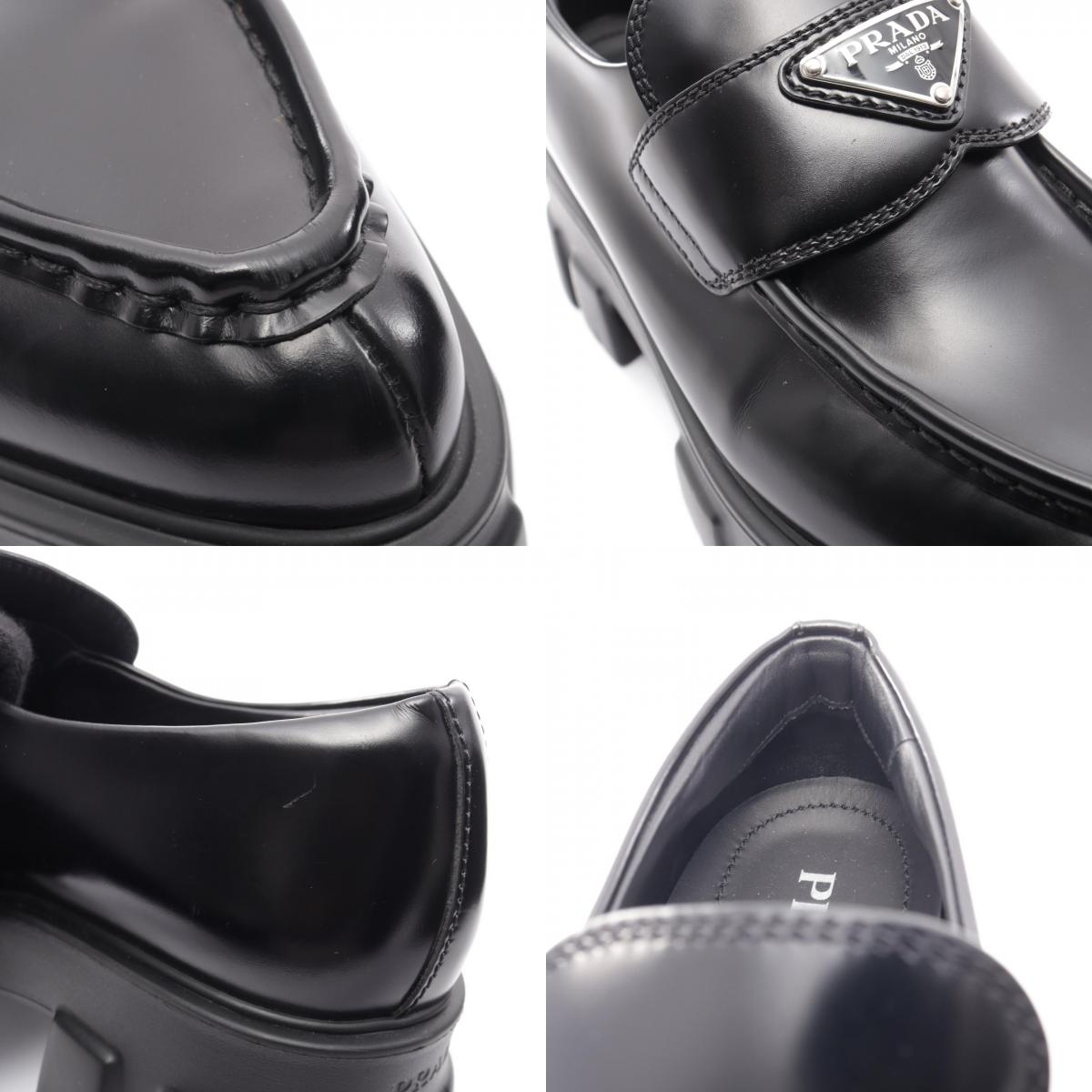 PRADA Black Monolith Triangle Leather Loafers Size 38.5