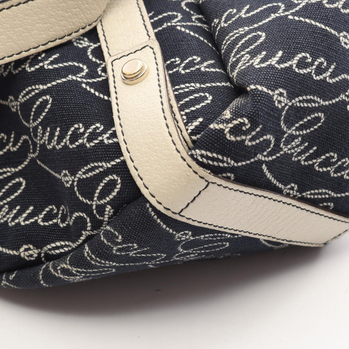 GUCCI Abbey Canvas Leather Bag Navy