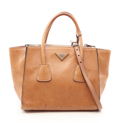 PRADA 2-Way Leather Handbag Beige