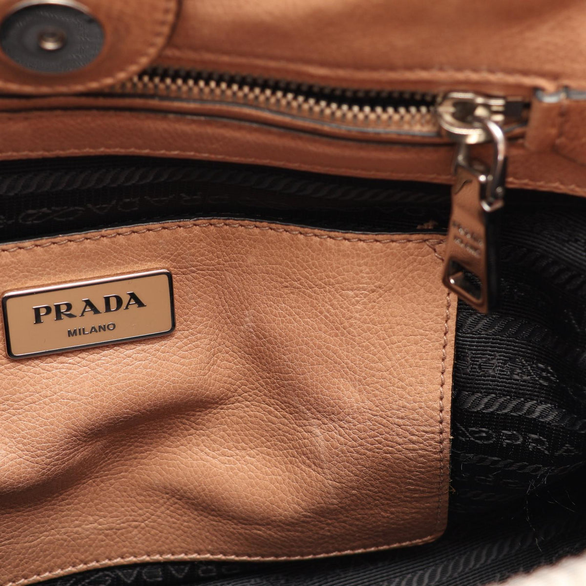 PRADA 2-Way Leather Handbag Beige