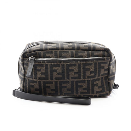 FENDI Zucca Canvas Leather Clutch Bag Brown
