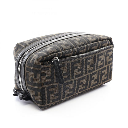 FENDI Zucca Canvas Leather Clutch Bag Brown