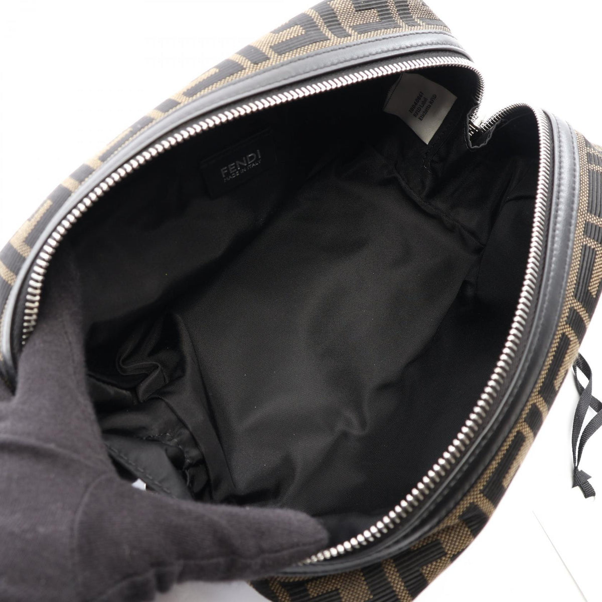 FENDI Zucca Canvas Leather Clutch Bag Brown