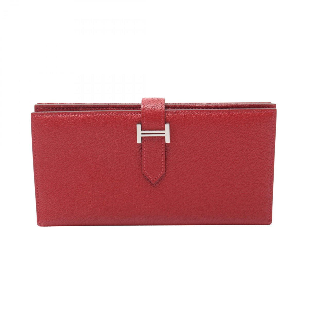 HERMES Beant Soufflet Rouge Leather Wallet