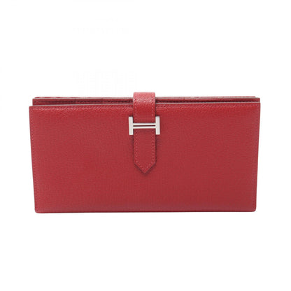 HERMES Beant Soufflet Rouge Leather Wallet