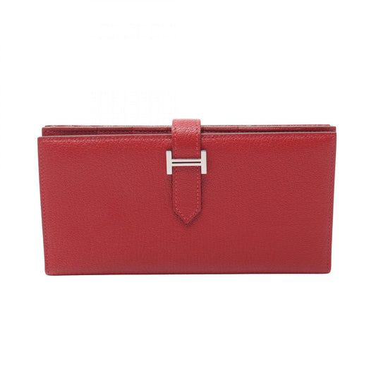 HERMES Beant Soufflet Rouge Leather Wallet