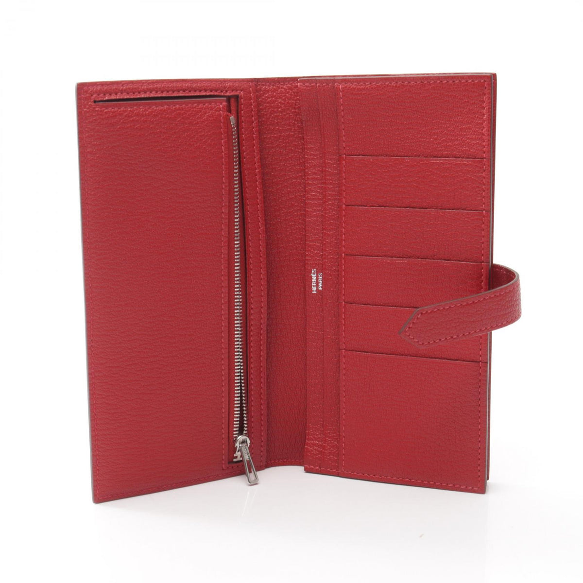 HERMES Beant Soufflet Rouge Leather Wallet