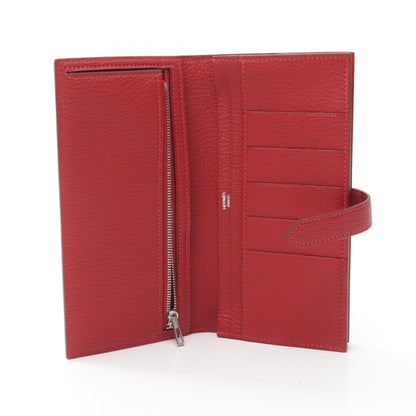 HERMES Beant Soufflet Rouge Leather Wallet
