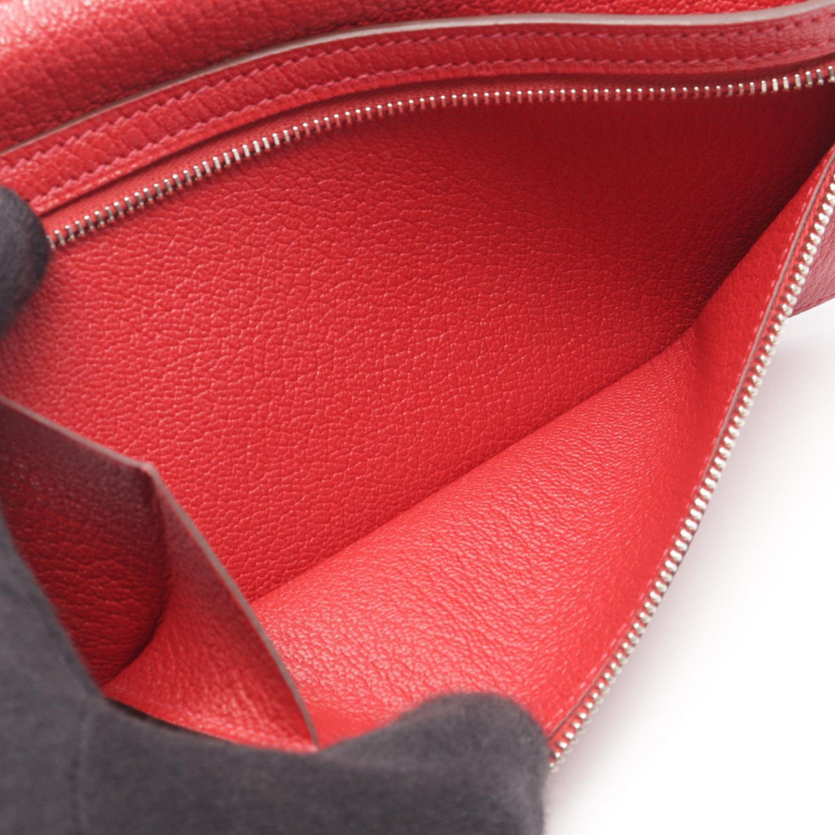 HERMES Beant Soufflet Rouge Leather Wallet