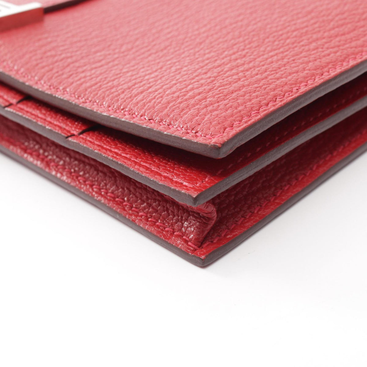 HERMES Beant Soufflet Rouge Leather Wallet